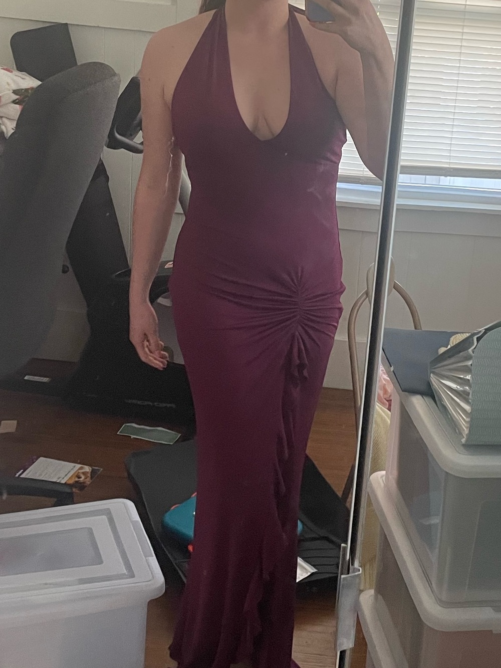 Peppermayo Halter Ruched Maxi Dress in Deep Wine